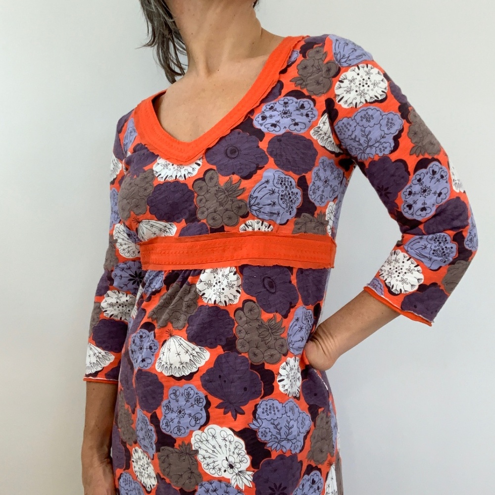New Boden Size 6 Coral Purple Floral Midi Dress